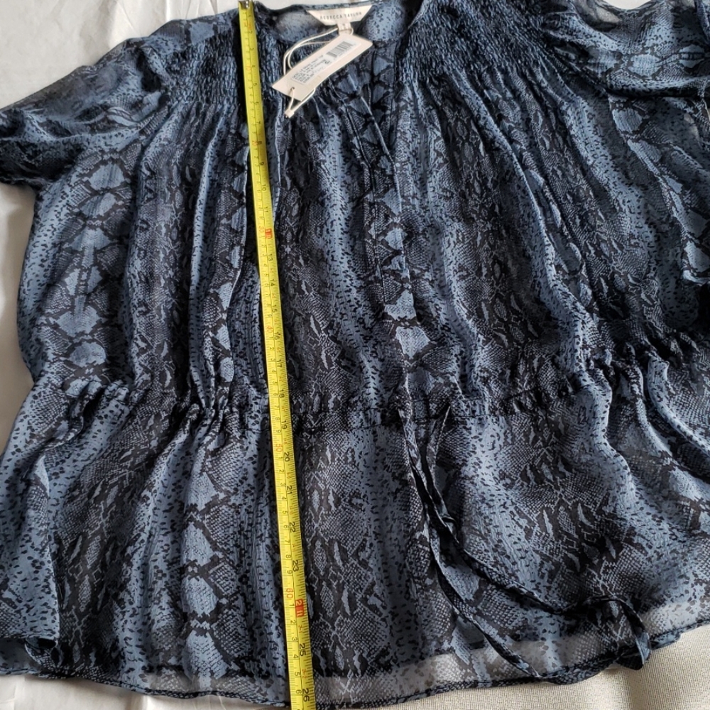 Rebecca Taylor New SILK Drawstring Blouse Top Long Sleeves Sheer Blue Womens🎉HP - Picture 9 of 15